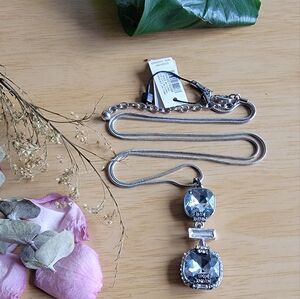 WHBM Aqua Blue Rhinestone Statement Necklace.